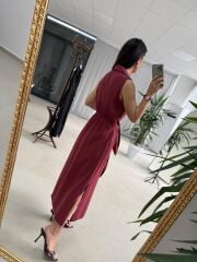 Kd 7332 Tensel Bağlamalı Bordo Gömlek Elbise