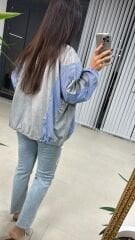 Dr Tasarım Gri Mavi Çizgili Sweat