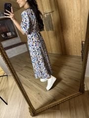 Blue spotted balloon sleeve dress