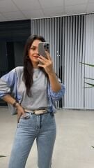 Dr Tasarım Gri Mavi Çizgili Sweat