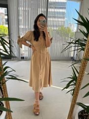 Sg Pamuk Keten Camel Elbise