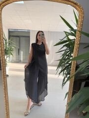 Mz 23098 Siyah Asimetrik Katlı Transparan Bluz