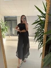 Mz 23098 Siyah Asimetrik Katlı Transparan Bluz
