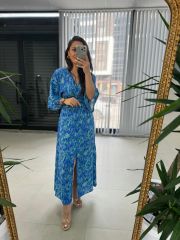 My 3154 Saks Şal Desen Elbise