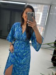 My 3154 Saks Şal Desen Elbise