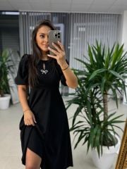 My 3578 Fiyonk Broşlu Siyah Elbise