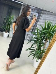 My 3578 Fiyonk Broşlu Siyah Elbise