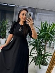 My 3578 Fiyonk Broşlu Siyah Elbise