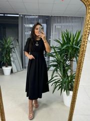 My 3578 Fiyonk Broşlu Siyah Elbise