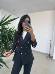 Dgf 8957 Gümüş Düğmeli Tüvit Antrasit Takım