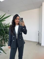 Dgf 8957 Gümüş Düğmeli Tüvit Antrasit Takım