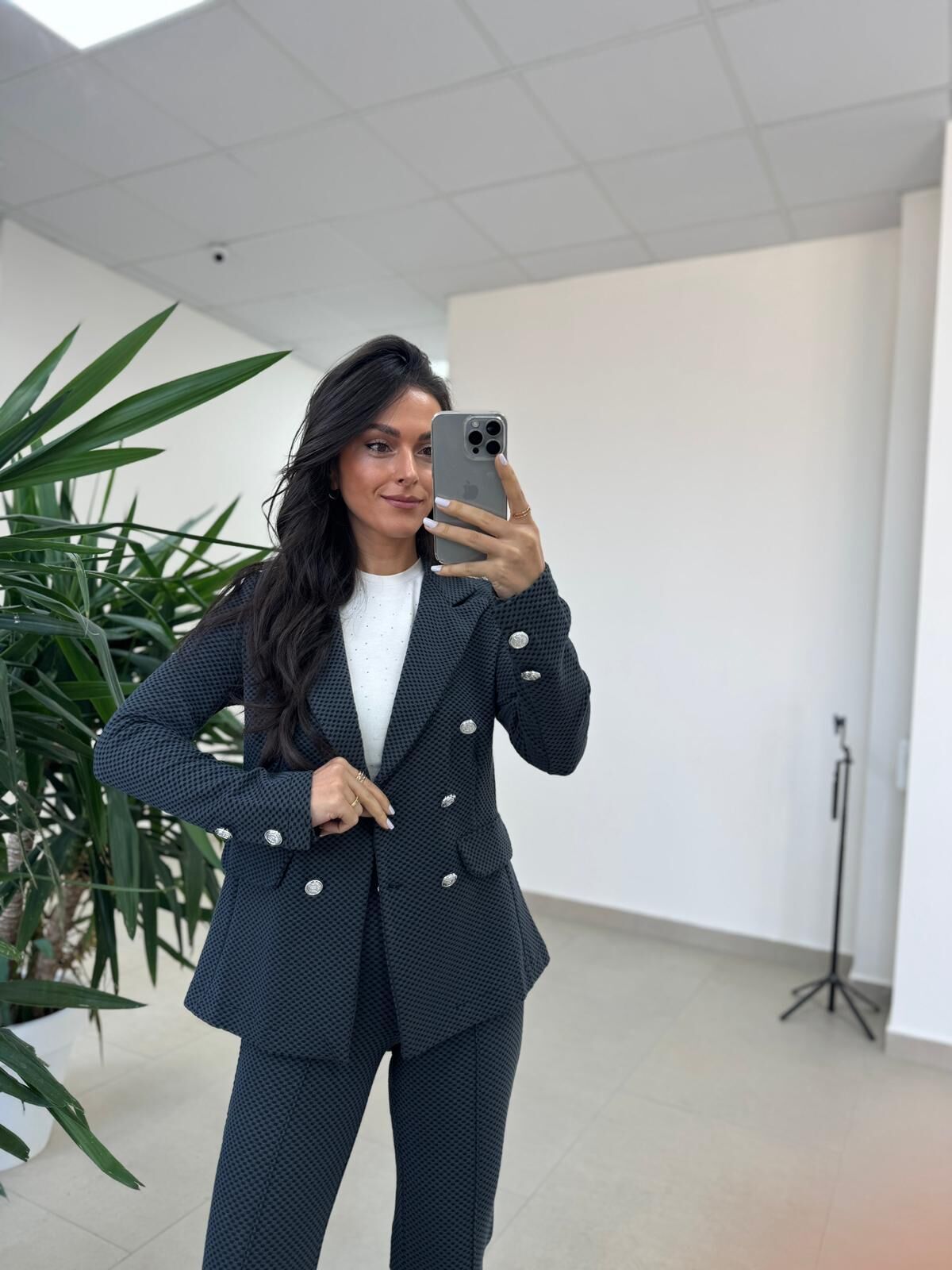 Dgf 8957 Gümüş Düğmeli Tüvit Antrasit Takım