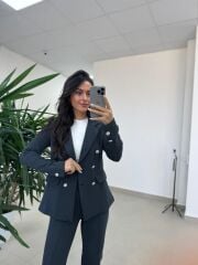 Dgf 8957 Gümüş Düğmeli Tüvit Antrasit Takım