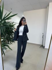 Dgf 8957 Gümüş Düğmeli Tüvit Antrasit Takım