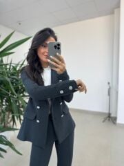 Dgf 8957 Gümüş Düğmeli Tüvit Antrasit Takım