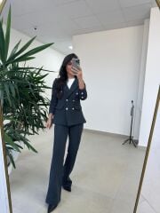 Dgf 8957 Gümüş Düğmeli Tüvit Antrasit Takım