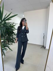 Dgf 8957 Gümüş Düğmeli Tüvit Antrasit Takım