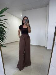 Fp 50979 Bel Lastikli Tensel Kahve Pantolon