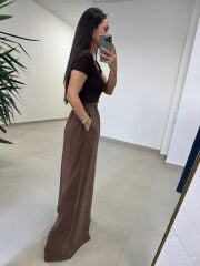 Fp 50979 Bel Lastikli Tensel Kahve Pantolon