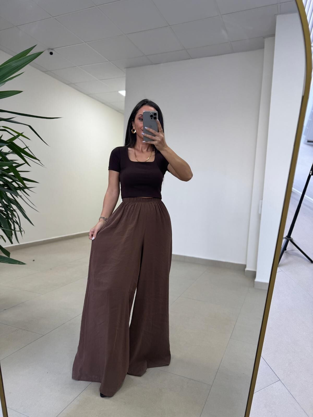 Fp 50979 Bel Lastikli Tensel Kahve Pantolon