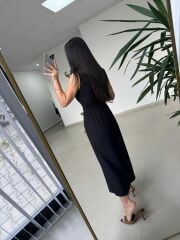 Kd 7332 Tensel Bağlamalı Siyah Gömlek Elbise