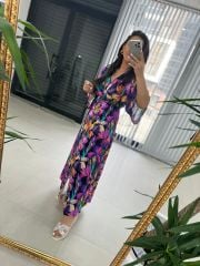 My 3154 Pembe Mor Geçişli Elbise