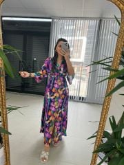 My 3154 Pembe Mor Geçişli Elbise