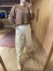 Krem deri görünümlü pantolon