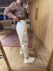 Krem deri görünümlü pantolon