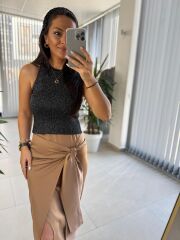 Gk Kruvaze Bağlamalı Bal köpüğü Saten Etek