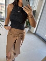 Gk Kruvaze Bağlamalı Bal köpüğü Saten Etek