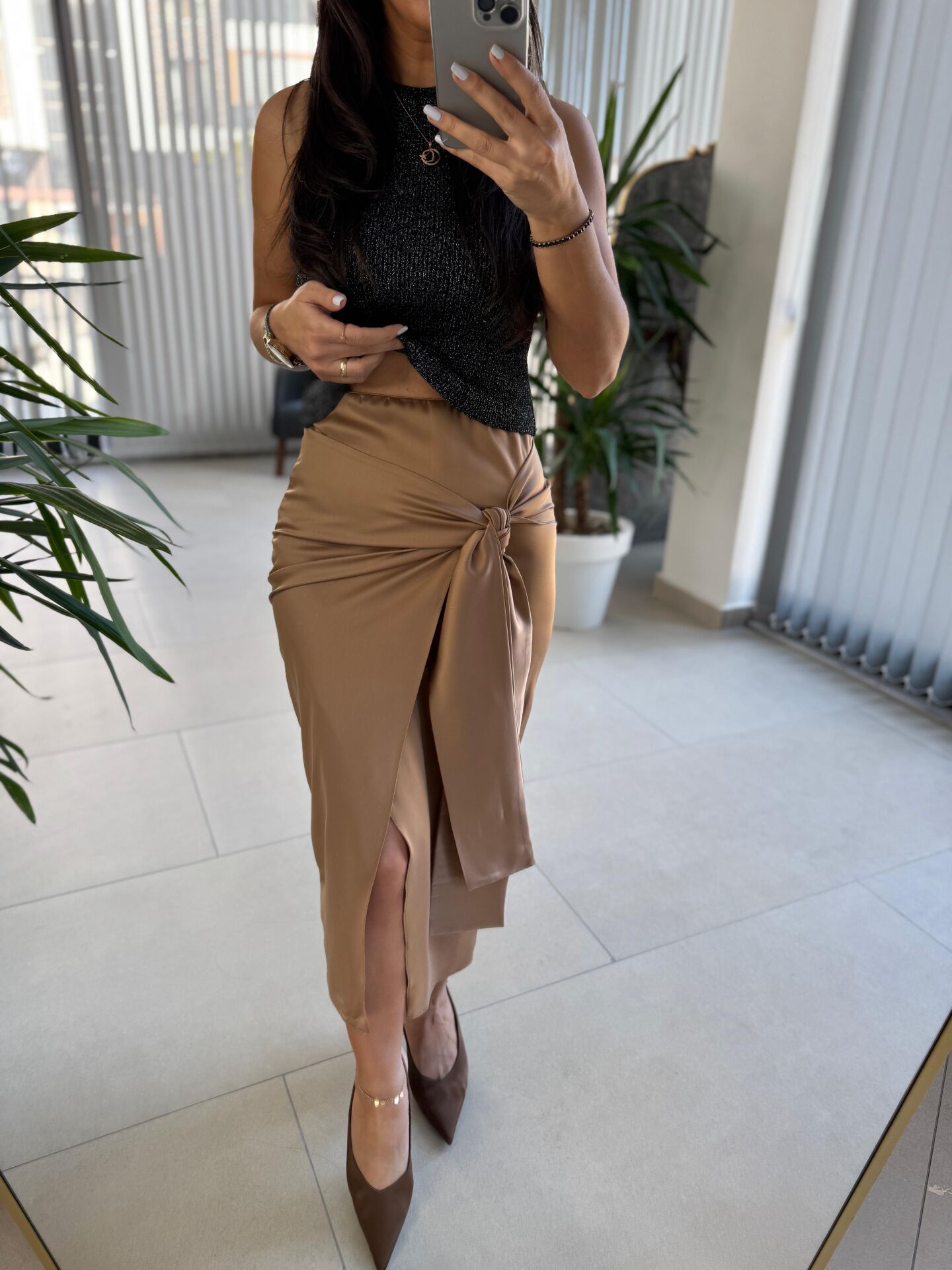 Gk Kruvaze Bağlamalı Bal köpüğü Saten Etek