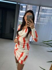 My Turuncu Anvelop Kalem Elbise