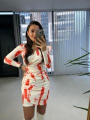 My Turuncu Anvelop Kalem Elbise