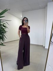 Fp 50979 Bel Lastikli Tensel Mürdüm Pantolon