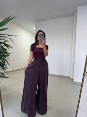 Fp 50979 Bel Lastikli Tensel Mürdüm Pantolon