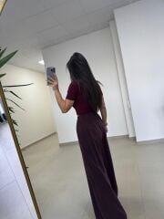 Fp 50979 Bel Lastikli Tensel Mürdüm Pantolon