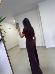 Fp 50979 Bel Lastikli Tensel Mürdüm Pantolon