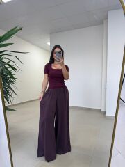 Fp 50979 Bel Lastikli Tensel Mürdüm Pantolon