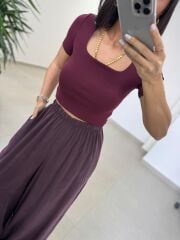 Fp 50979 Bel Lastikli Tensel Mürdüm Pantolon