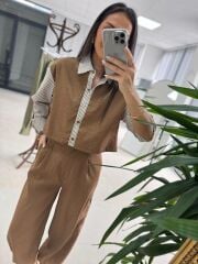 Kd 7829 Paça Pensli Kahve Çizgili Tasarım Takım