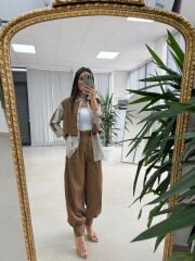 Kd 7829 Paça Pensli Kahve Çizgili Tasarım Takım