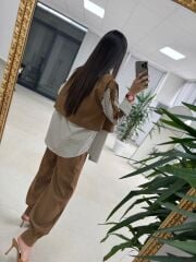 Kd 7829 Paça Pensli Kahve Çizgili Tasarım Takım