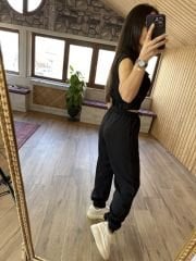 Art.Pamuk keten bomber siyah takım