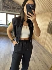 Art.Pamuk keten bomber siyah takım