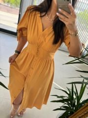 Sg Cotton Linen Mustard Dress
