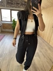 Art.Pamuk keten bomber siyah takım