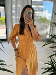Sg Cotton Linen Mustard Dress