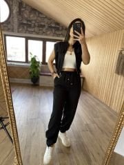 Art.Pamuk keten bomber siyah takım