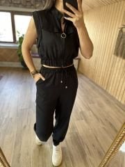 Art.Pamuk keten bomber siyah takım